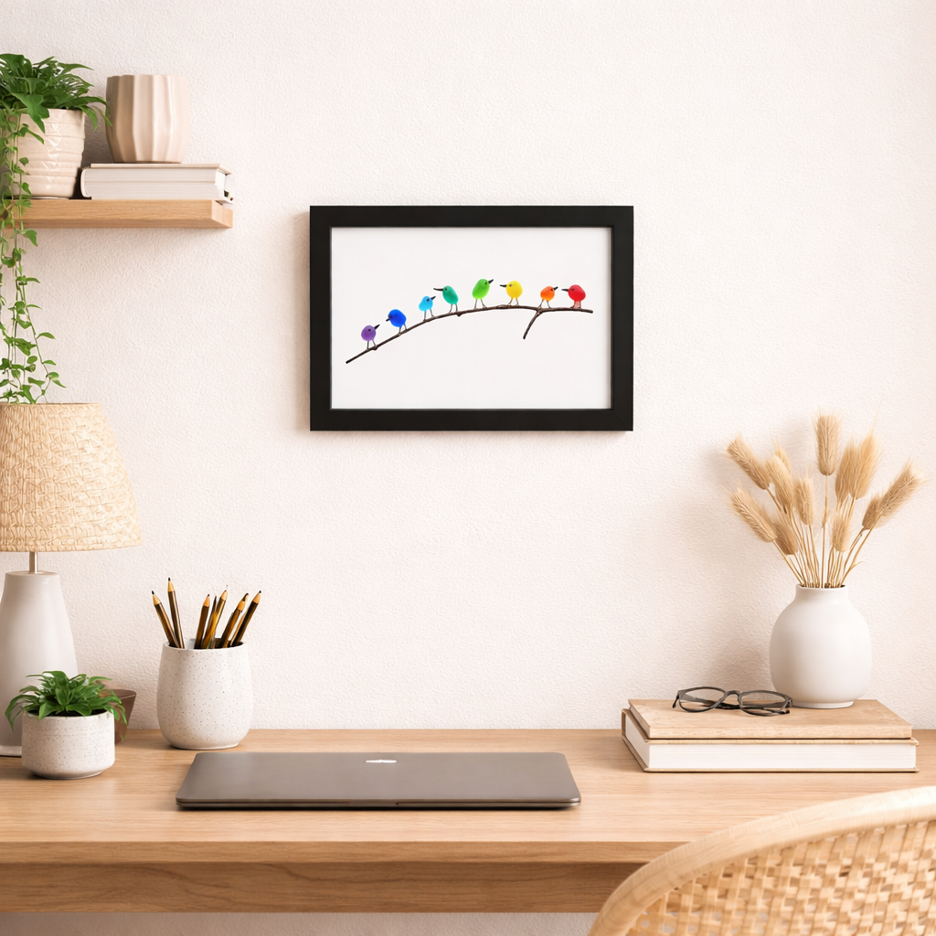 Coastal Sea Glass Bird Wall Art Frame