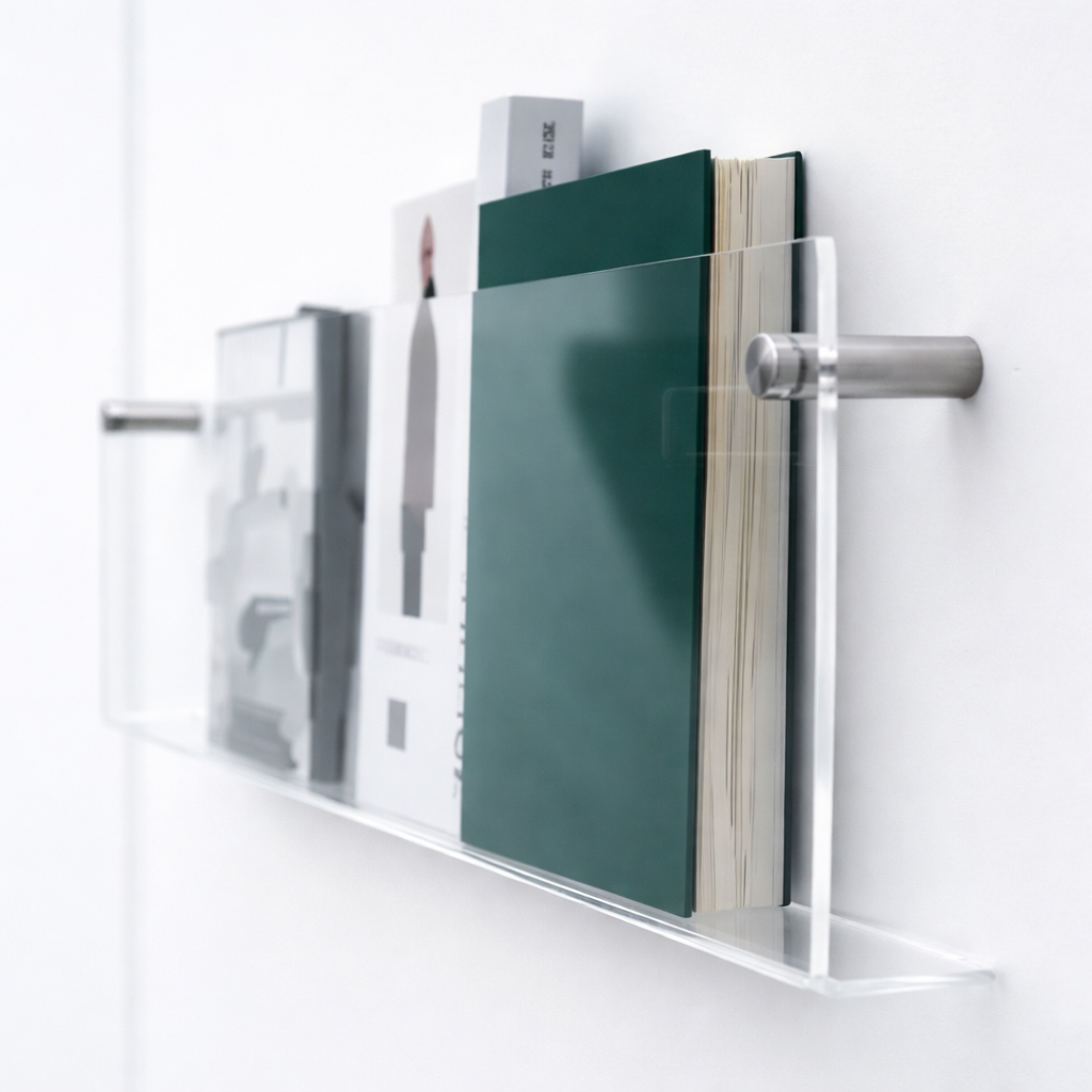 Acrylic Floating Wall Shelf for Magazine and Book Storage