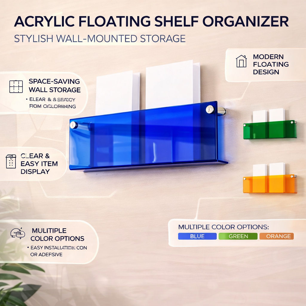 Acrylic Floating Wall Shelf for Magazine and Book Storage
