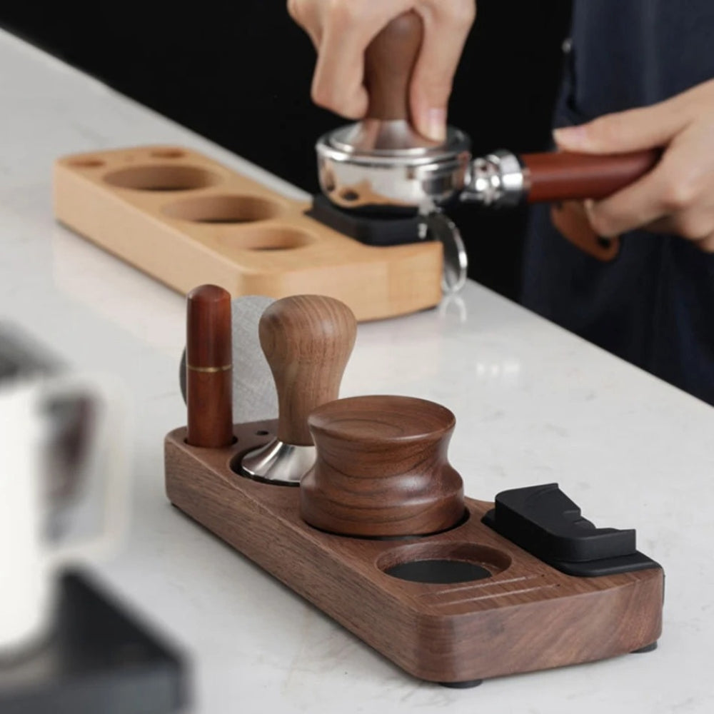 Walnut Espresso Tamper Organizer with Anti-Slip Base