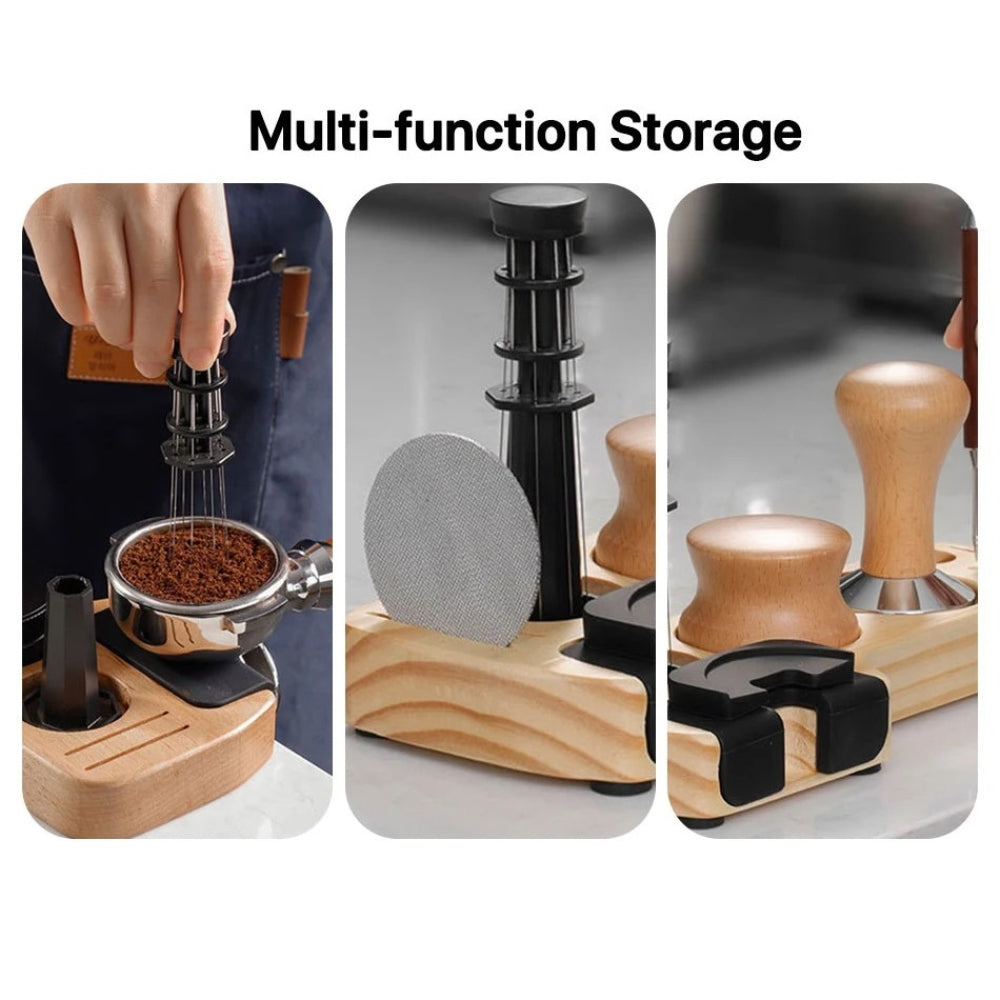 Walnut Espresso Tamper Organizer with Anti-Slip Base