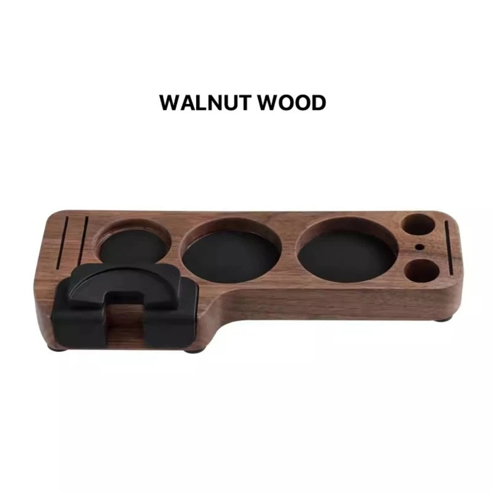 Walnut Espresso Tamper Organizer with Anti-Slip Base