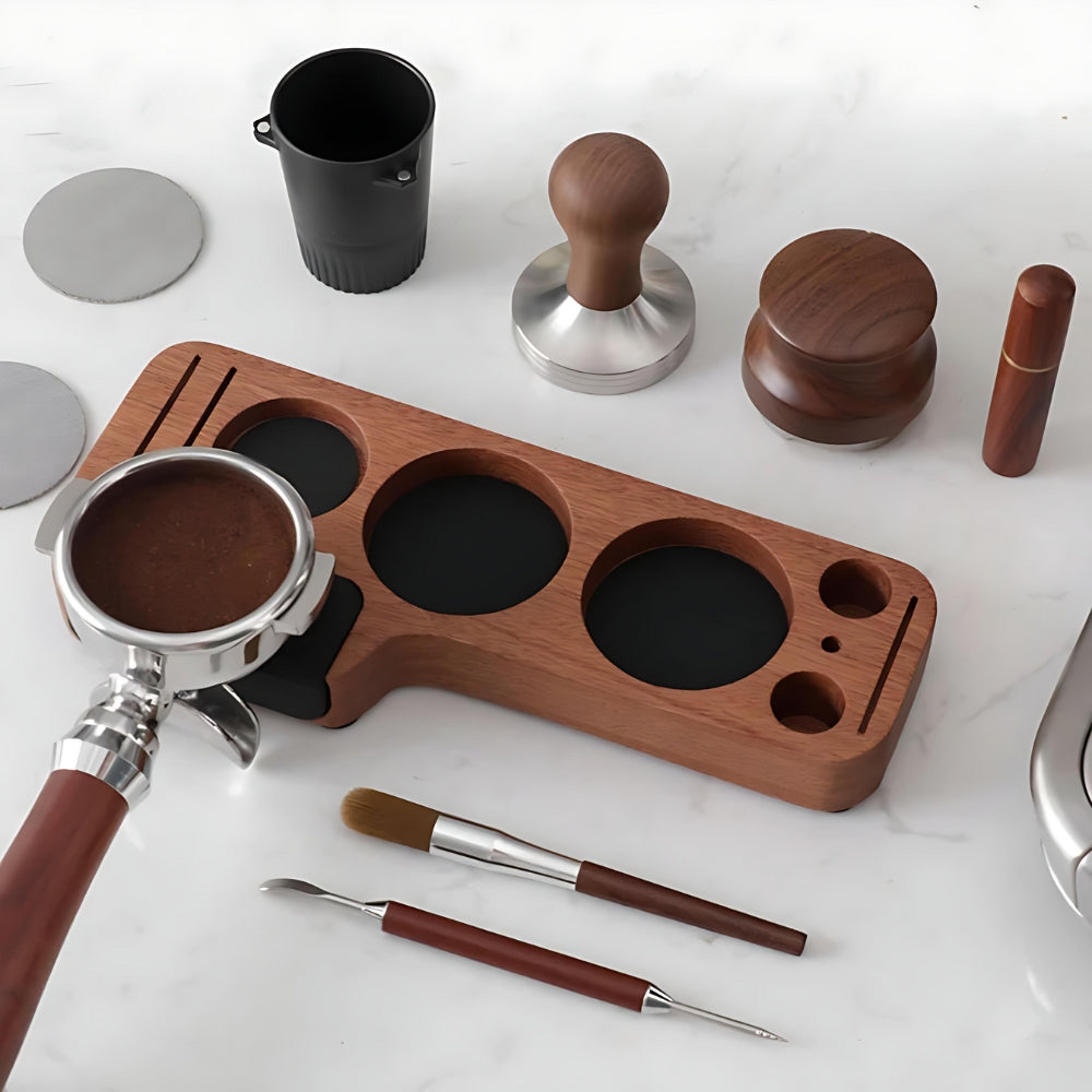 Walnut Espresso Tamper Organizer with Anti-Slip Base
