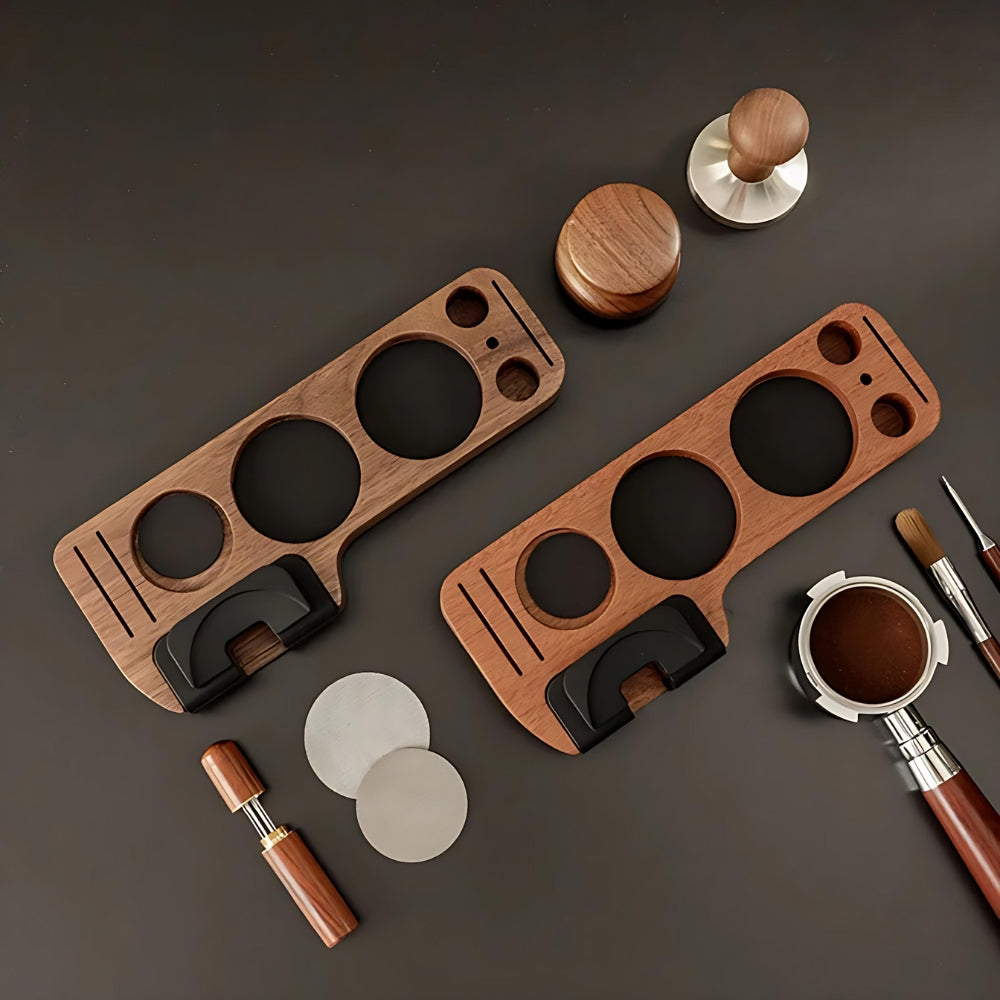 Walnut Espresso Tamper Organizer with Anti-Slip Base