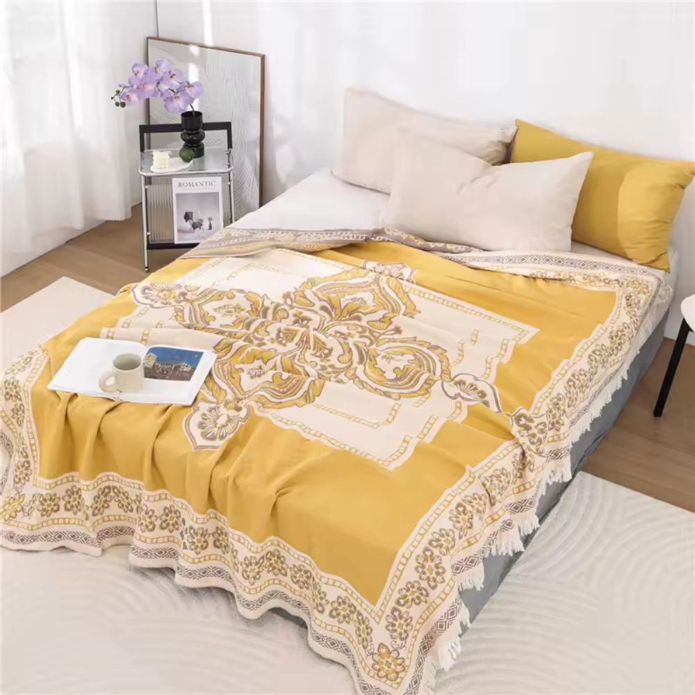 Cotton Boho Mandala Throw Blanket with Fringe