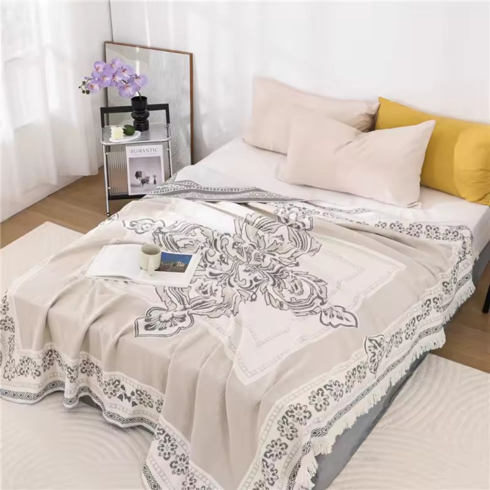 Cotton Boho Mandala Throw Blanket with Fringe