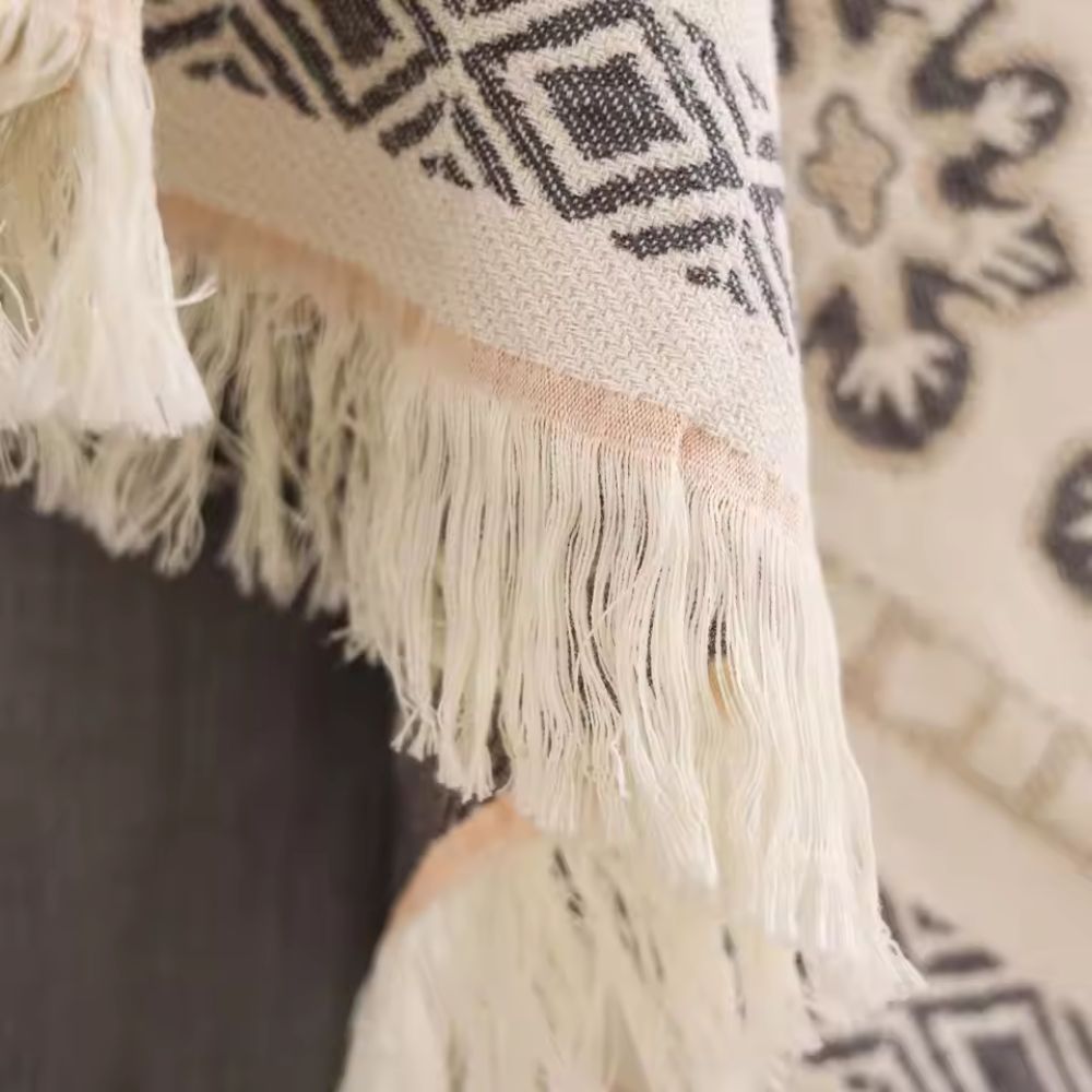 Cotton Boho Mandala Throw Blanket with Fringe