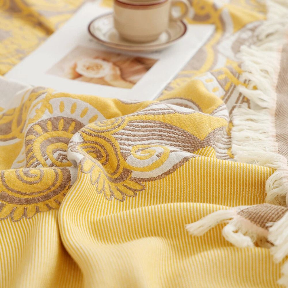 Cotton Boho Mandala Throw Blanket with Fringe