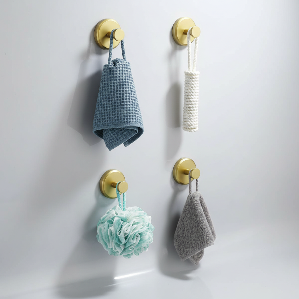 Moisture-Resistant Wall-Mounted Bathroom Hook Set - 4 Elegant Hooks