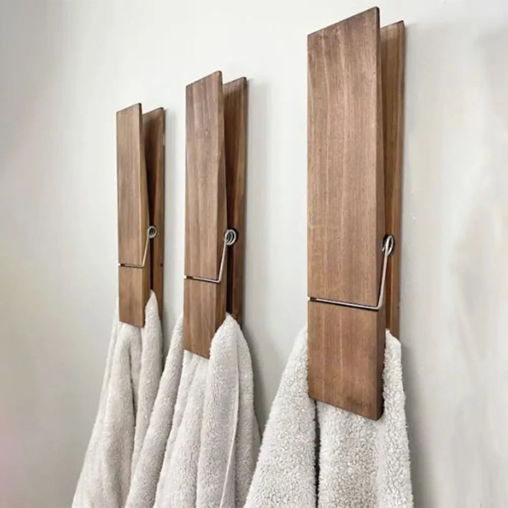 Wall-Mounted Towel Clip with Strong Adhesive - Modern Dark Walnut Design