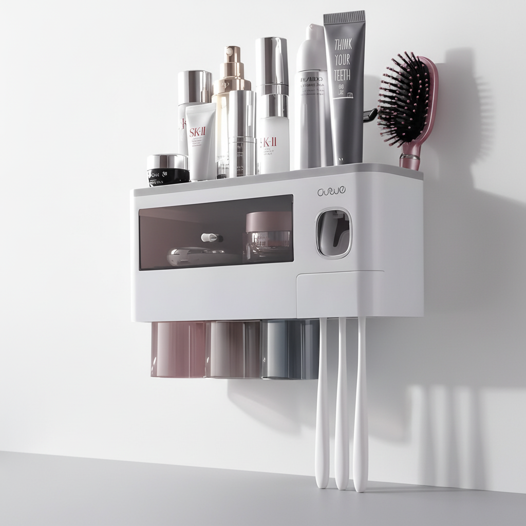 Wall-Mounted Automatic Toothpaste Dispenser with Hygienic Toothbrush Holder