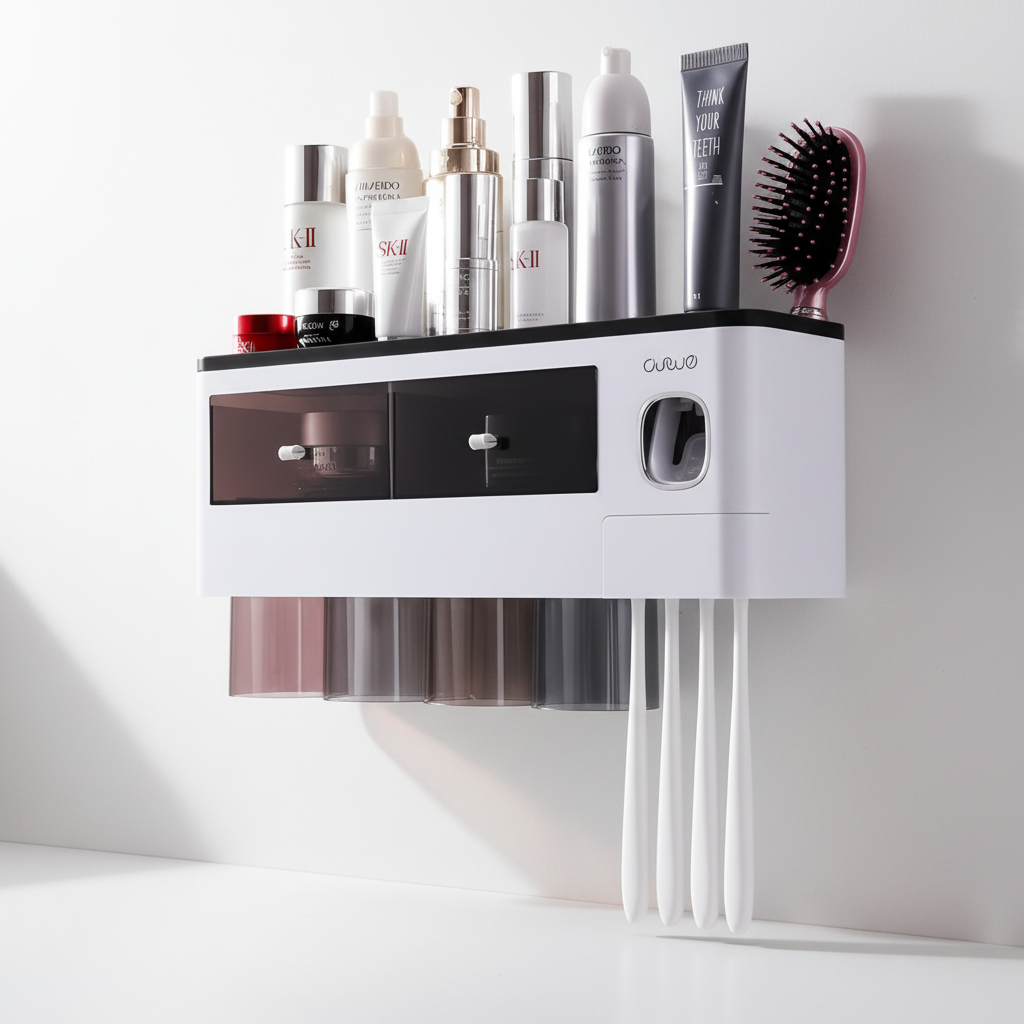 Wall-Mounted Automatic Toothpaste Dispenser with Hygienic Toothbrush Holder
