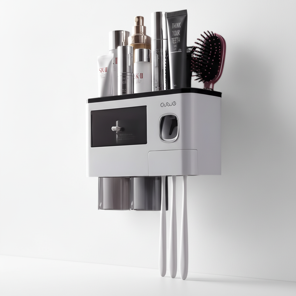 Wall-Mounted Automatic Toothpaste Dispenser with Hygienic Toothbrush Holder
