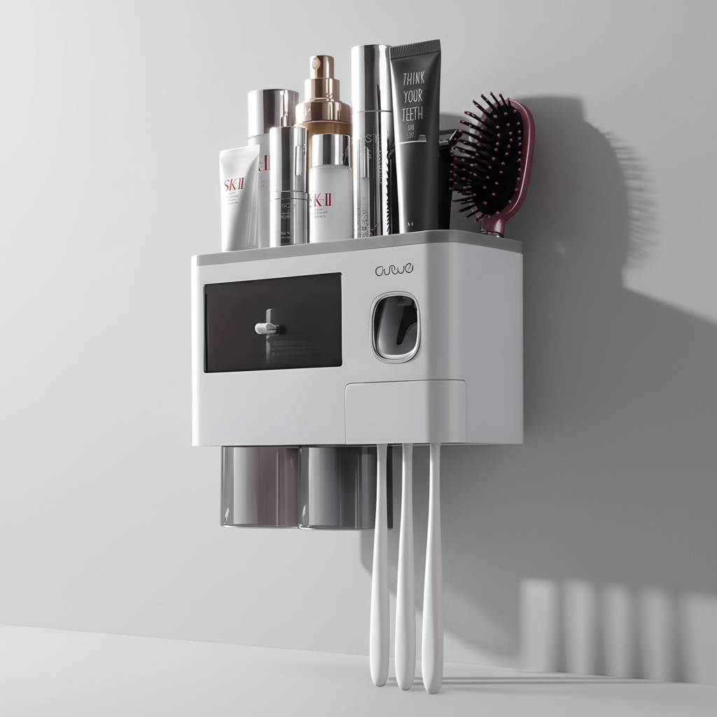 Wall-Mounted Automatic Toothpaste Dispenser with Hygienic Toothbrush Holder