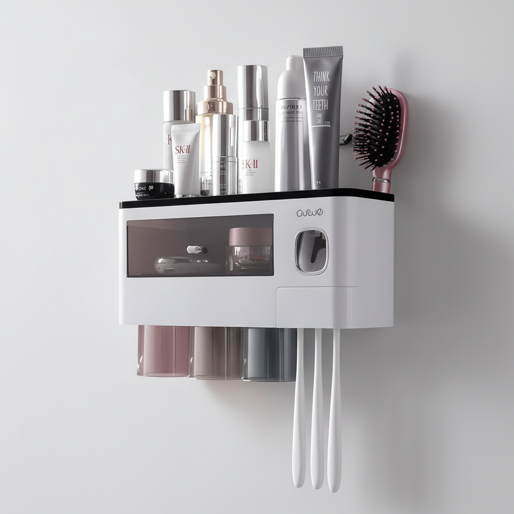 Wall-Mounted Automatic Toothpaste Dispenser with Hygienic Toothbrush Holder
