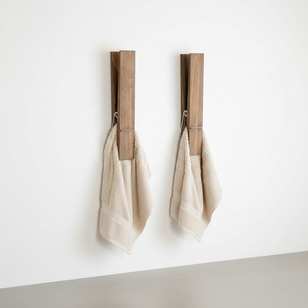 Wall-Mounted Wooden Towel Clip with Metal Spring