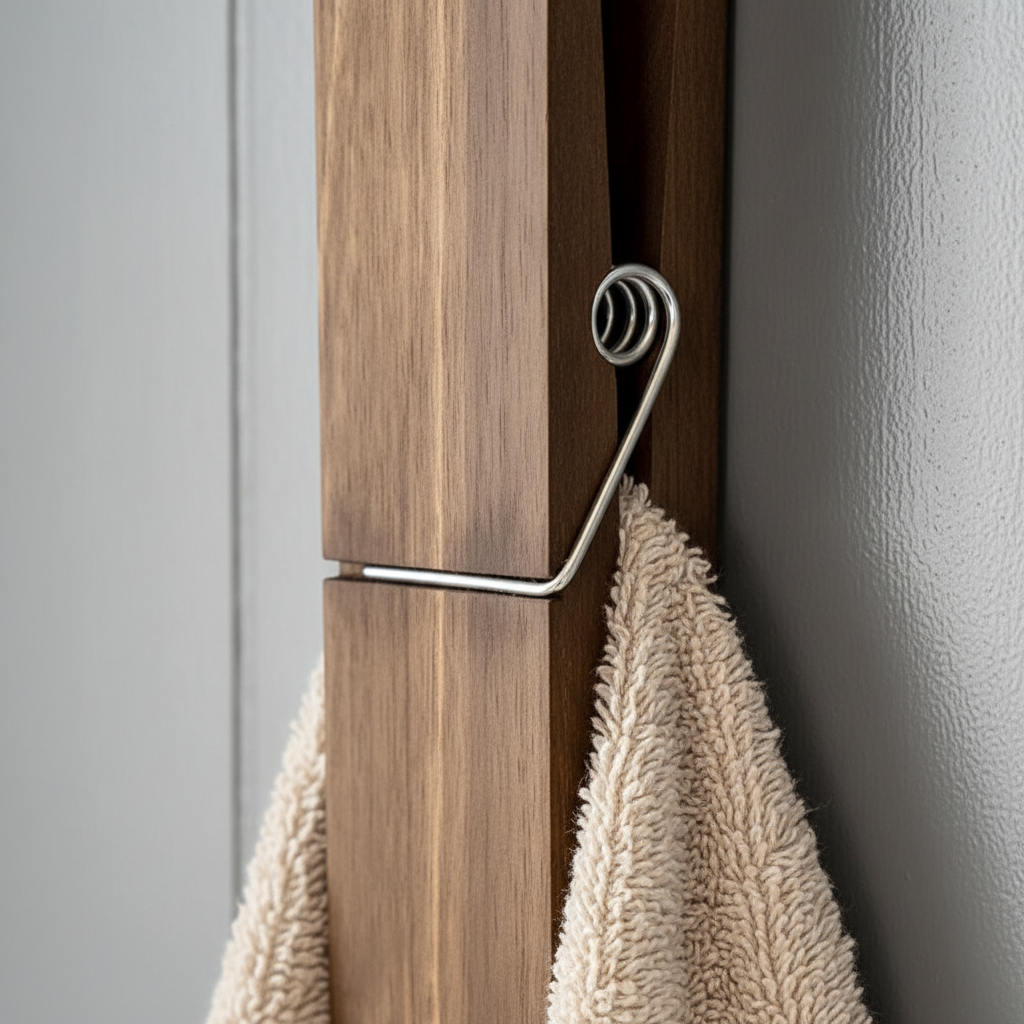 Wall-Mounted Wooden Towel Clip with Metal Spring