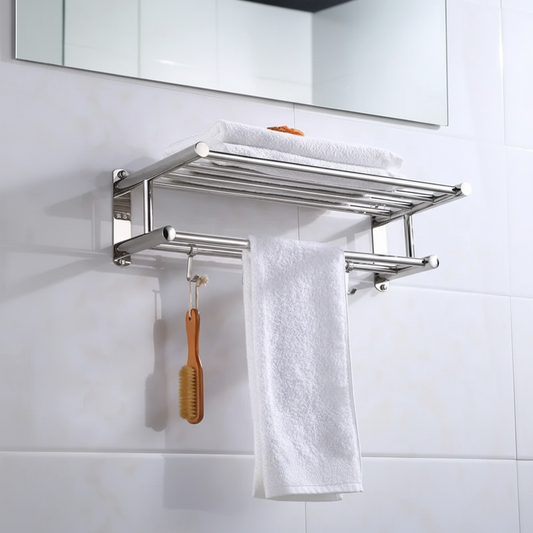 Wall-Mounted Stainless Steel Towel Holder and Shelf