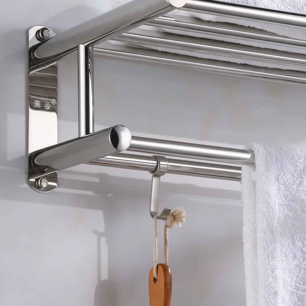 Wall-Mounted Stainless Steel Towel Holder and Shelf