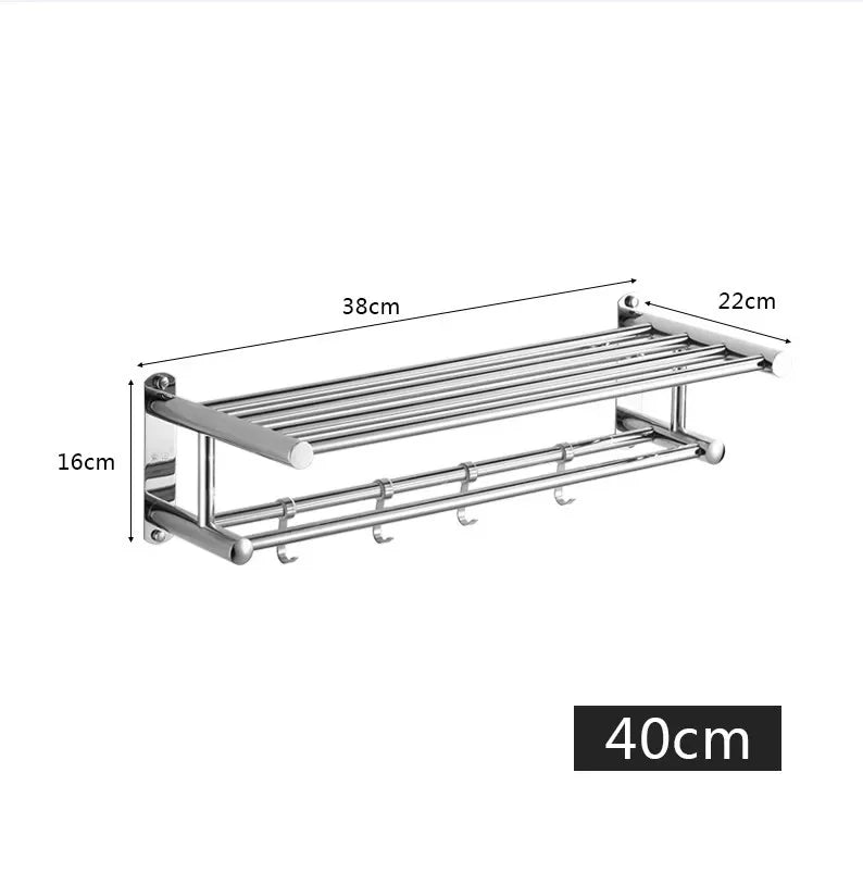 Wall-Mounted Stainless Steel Towel Holder and Shelf