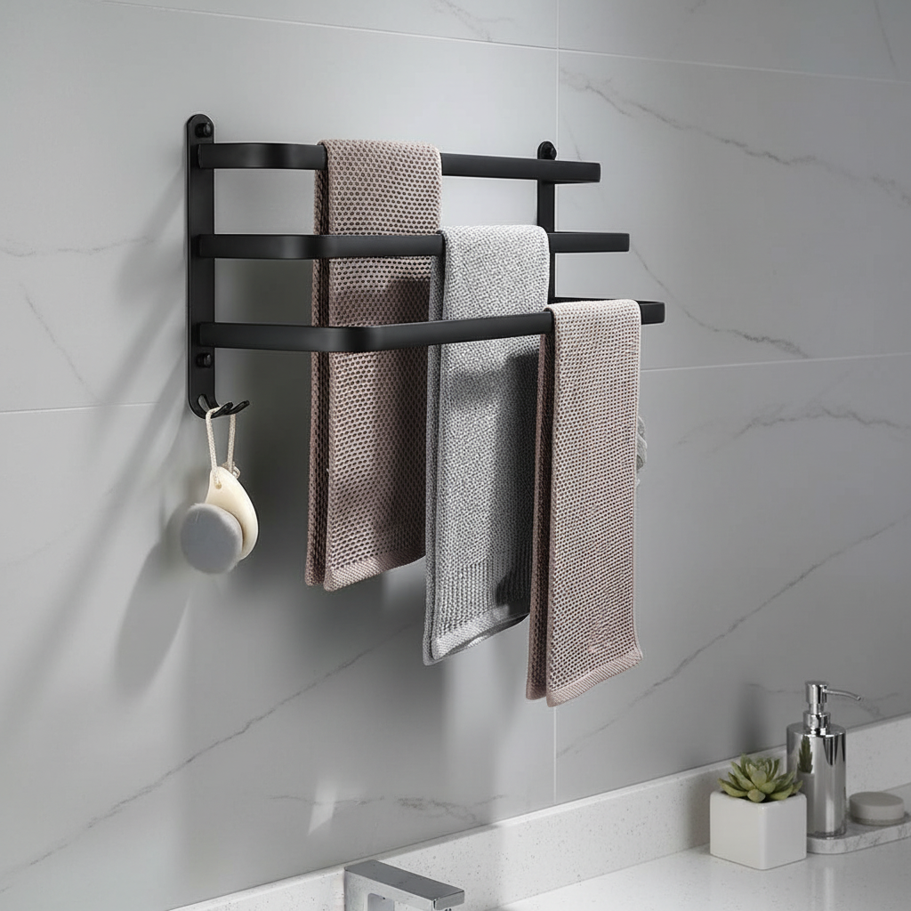 Wall-Mounted Metal Towel Holder with Multiple Bars