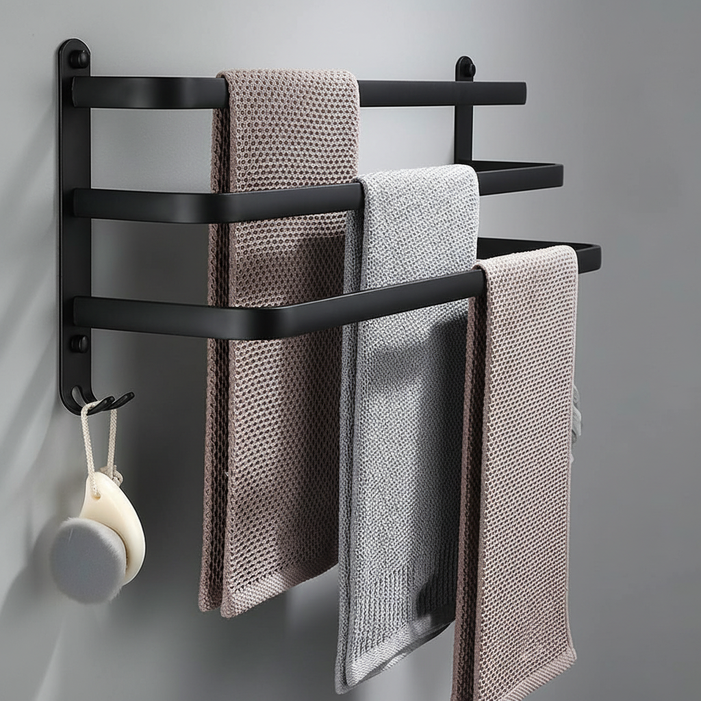 Wall-Mounted Metal Towel Holder with Multiple Bars