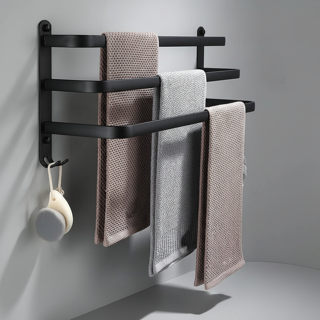 Wall-Mounted Metal Towel Holder with Multiple Bars