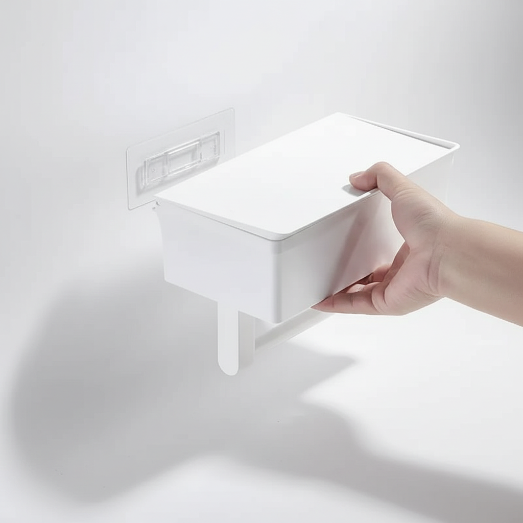 Wall-Mounted Toilet Paper Holder with Integrated Storage Drawer
