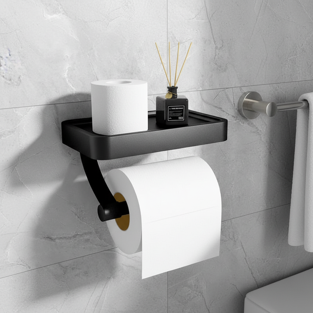 Wall-Mounted Stainless Steel Toilet Paper Holder with Shelf