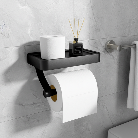 Wall-Mounted Stainless Steel Toilet Paper Holder with Shelf