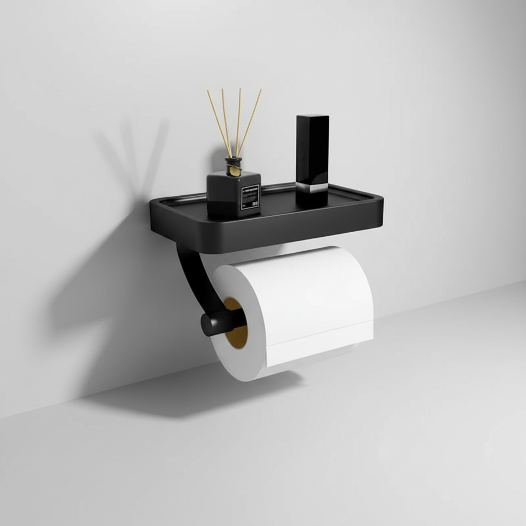 Wall-Mounted Stainless Steel Toilet Paper Holder with Shelf