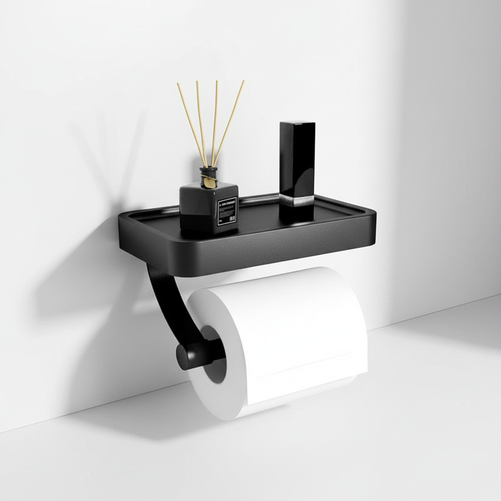 Wall-Mounted Stainless Steel Toilet Paper Holder with Shelf