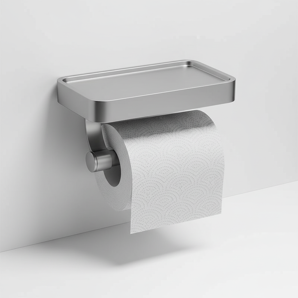 Wall-Mounted Stainless Steel Toilet Paper Holder with Shelf