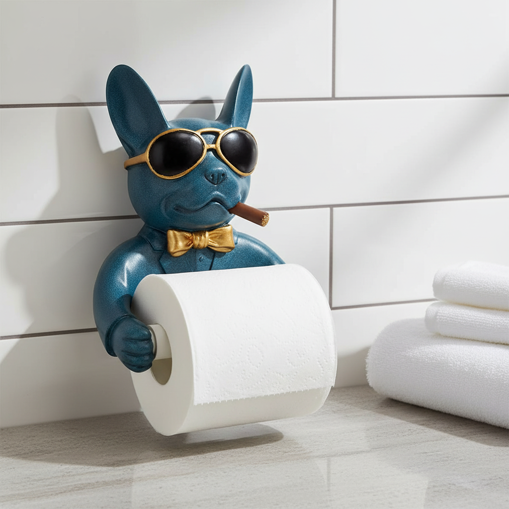 Dog-Shaped Wall-Mounted Toilet Paper Holder in Resin