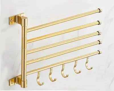 Wall-Mounted Brushed Gold Towel Holder with Swiveling Arms