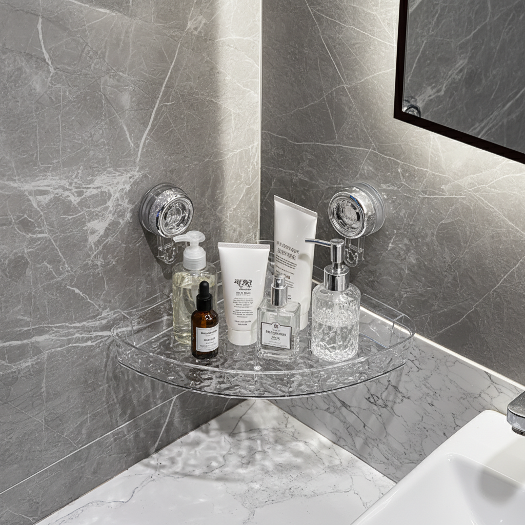Transparent Suction Cup Wall Organizer for Bathroom and Kitchen