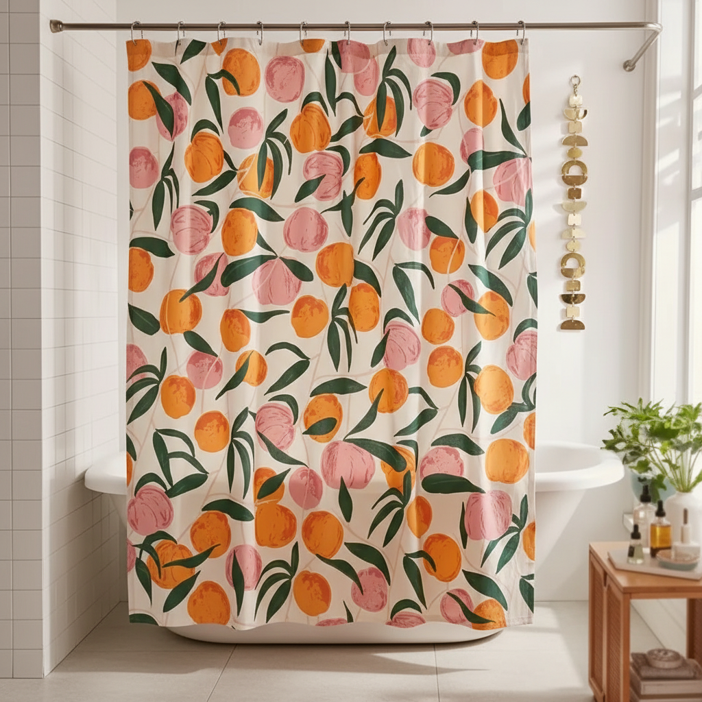 Water-Repellent Peach Polyester Shower Curtain