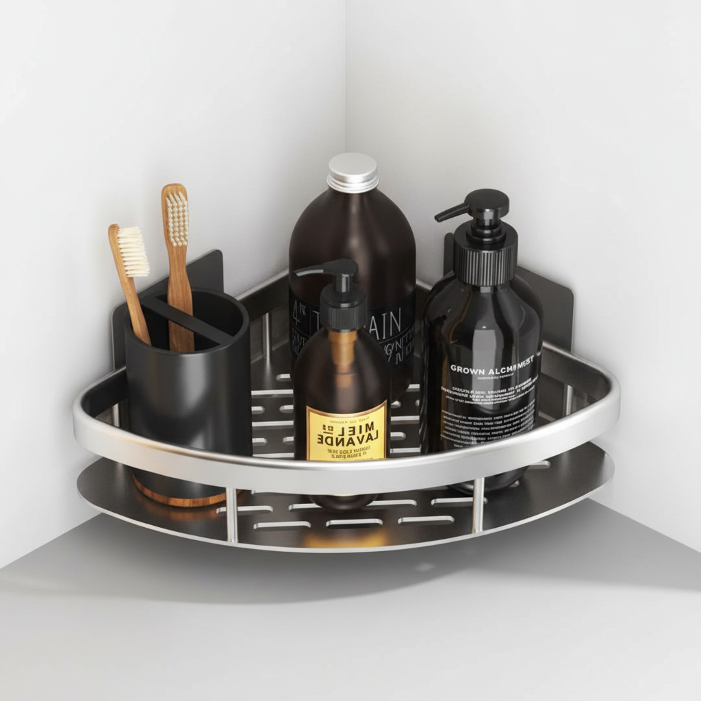 Waterproof Corner Wall Shelf with Metal Railing