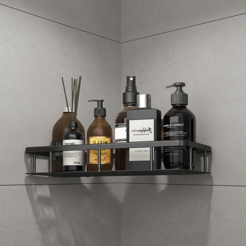 Waterproof Corner Wall Shelf with Metal Railing