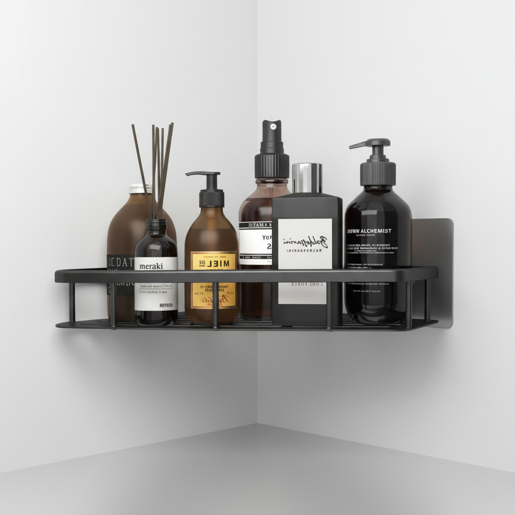 Waterproof Corner Wall Shelf with Metal Railing
