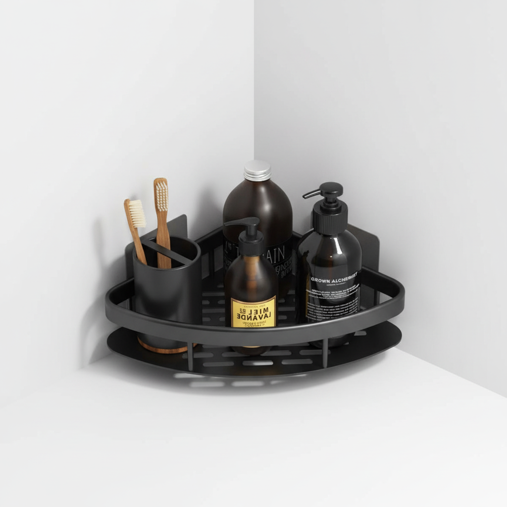 Waterproof Corner Wall Shelf with Metal Railing
