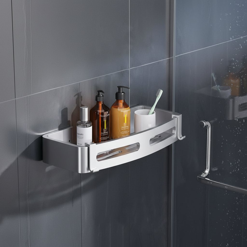 Waterproof Stainless Steel Shower Shelf with Adhesive Installation