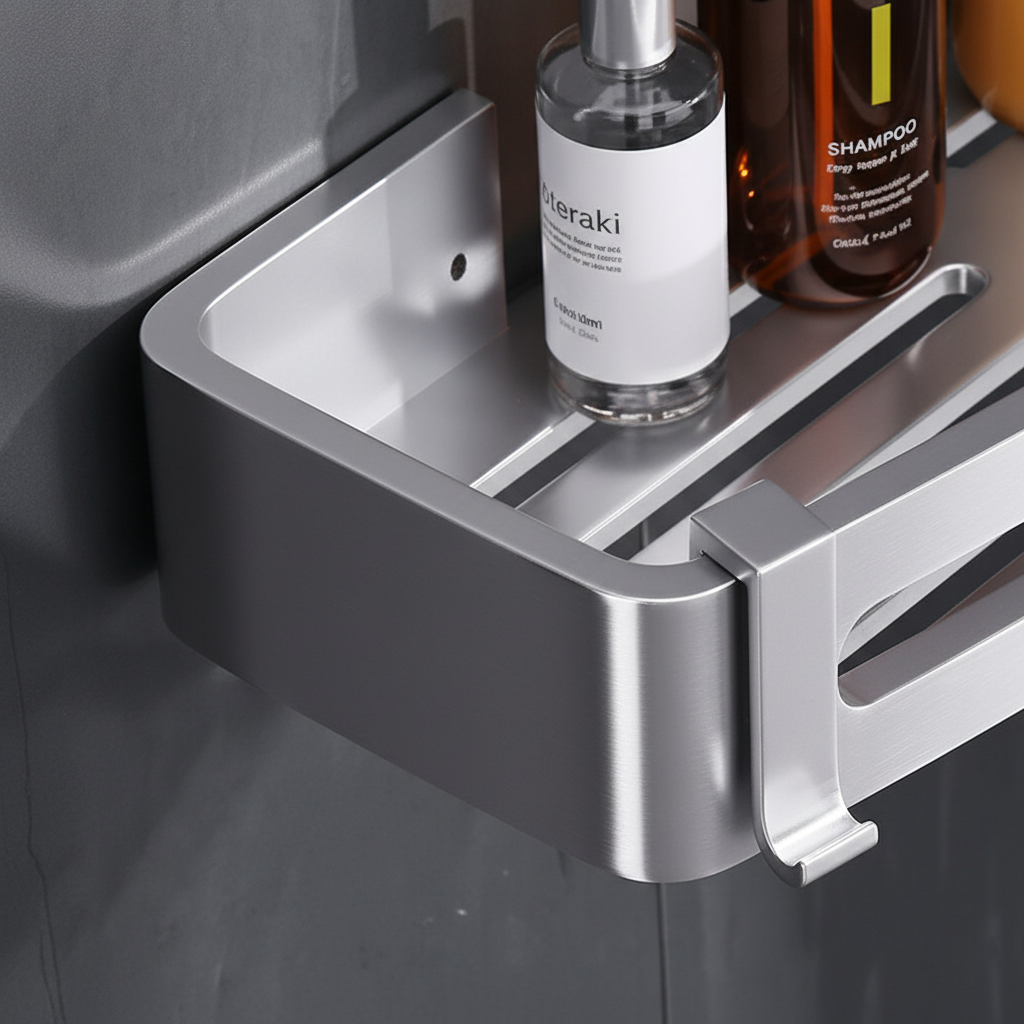 Waterproof Stainless Steel Shower Shelf with Adhesive Installation