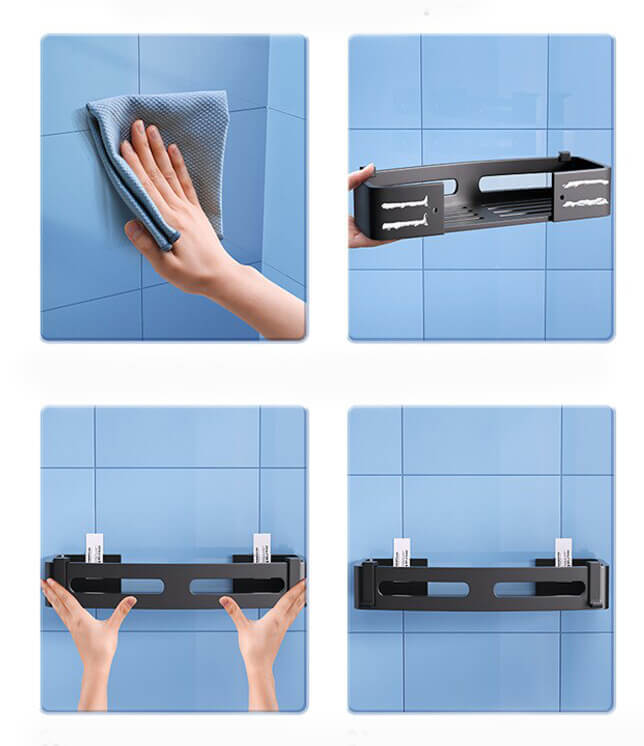 Waterproof Stainless Steel Shower Shelf with Adhesive Installation