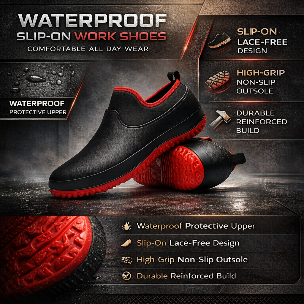 Waterproof Slip-On Work Shoes with Non-Slip Traction for All-Day Comfort