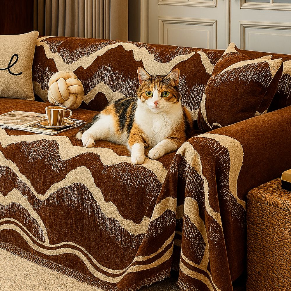 Wavescape Chenille Sofa Cover with Fringe Edge