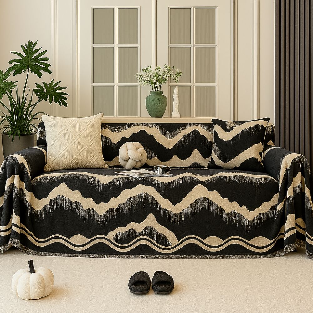 Wavescape Chenille Sofa Cover with Fringe Edge