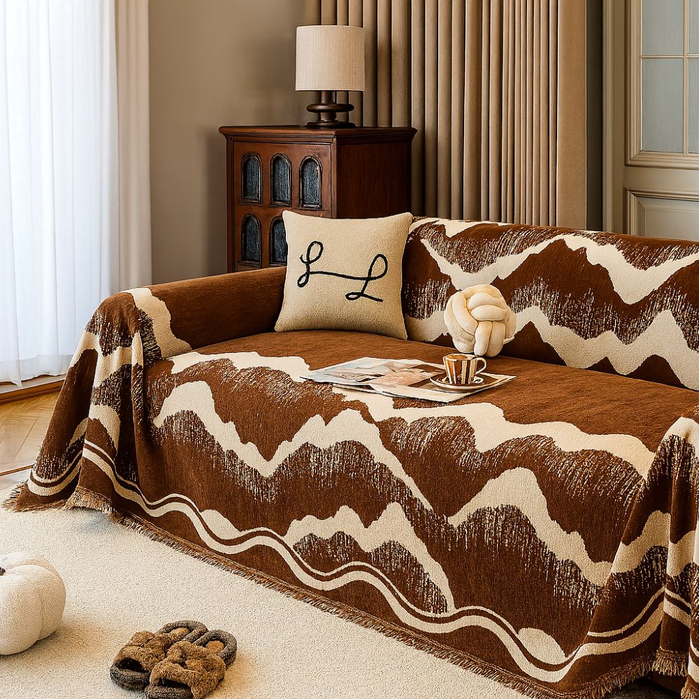 Wavescape Chenille Sofa Cover with Fringe Edge