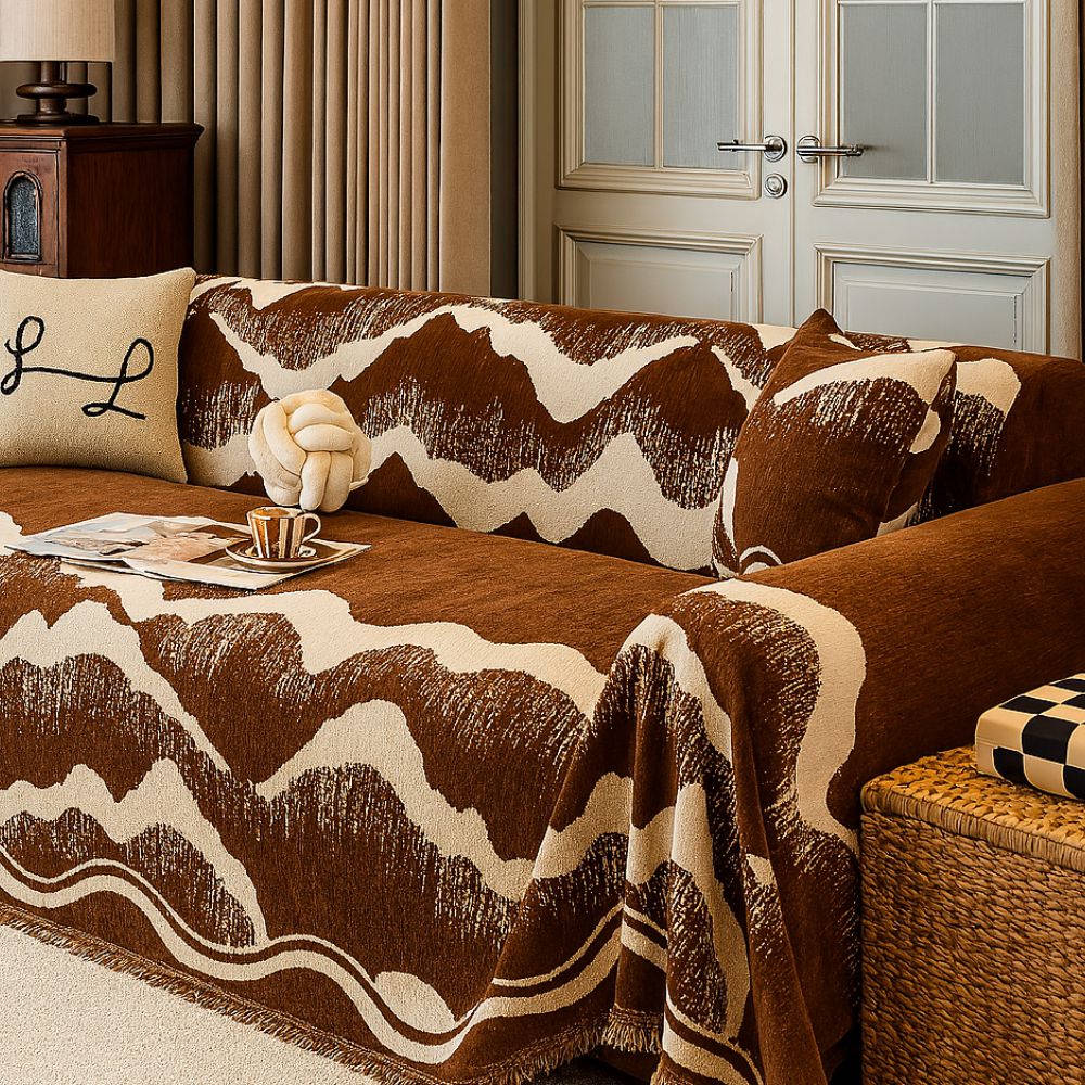Wavescape Chenille Sofa Cover with Fringe Edge
