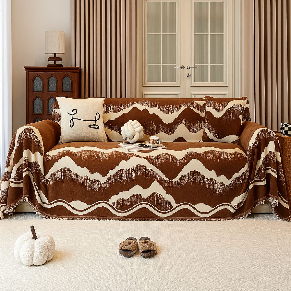 Wavescape Chenille Sofa Cover with Fringe Edge